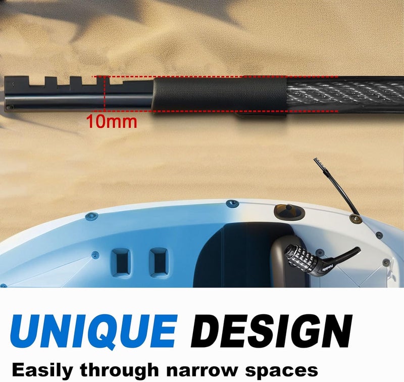 Febabilo Cable Lock, Extra Long Bike Lock (5ft to 25ft) with Resettable Combination, Straight Kayak Locks Anti-Theft, Unique Male Narrow Cable Locks Suitable Kayak, Scooter,Paddle Boards,Canoe,Jet Ski - Image 2